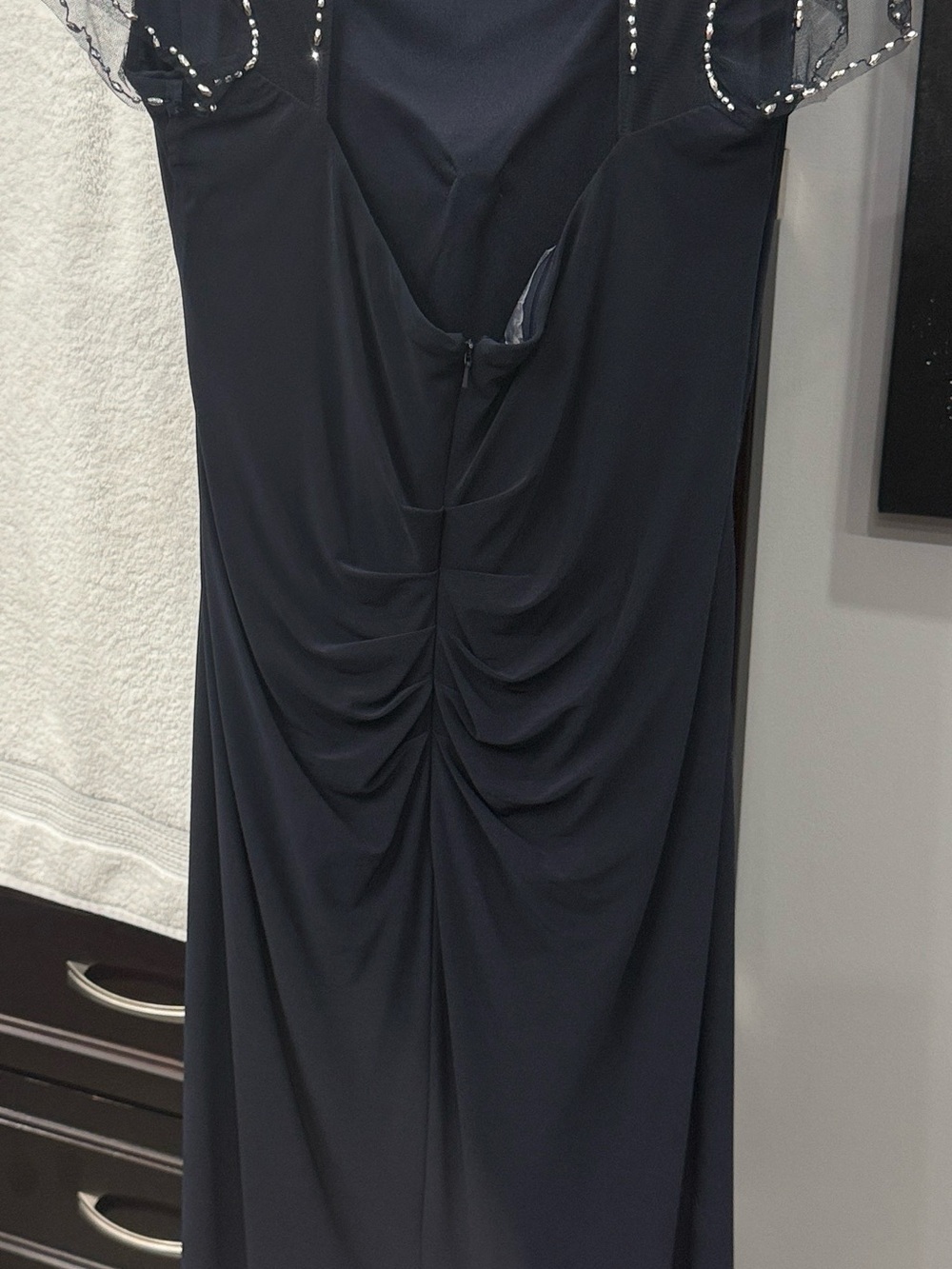 Betsy & Adam Black Beaded-Shoulder Draped Maxi Dress - Picture 3 of 3